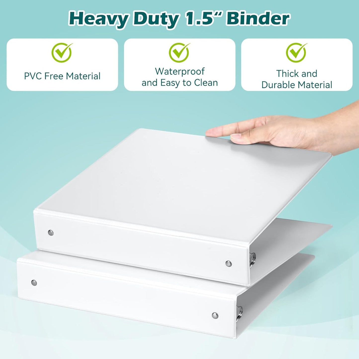 3 Ring Binder 1.5 Inch 6 Pack, 1-1/2" Clear View with Round Rings, PVC-Free,Holds for 325 Sheets 8.5X 11 US Letter Size Paper, Durable White Binders Perfect for Office,School and Home