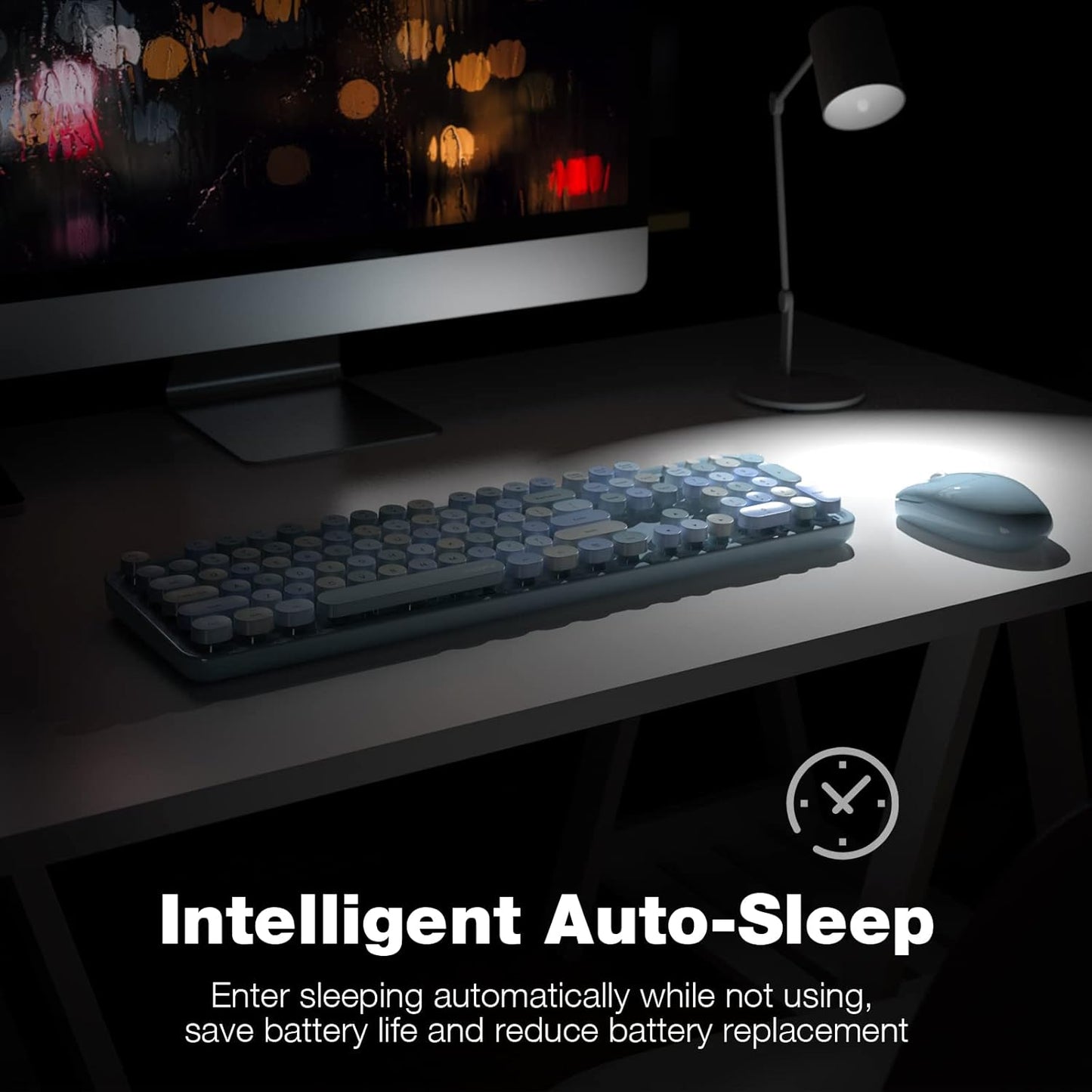 MOFII Wireless Keyboard and Mouse Combo, Retro Wireless Keyboard with Round Keycaps, 2.4GHz Dropout-Free Connection, Cute Wireless Mouse for PC/Laptop/Mac/Windows XP/7/8/10 (Blue-Colorful)