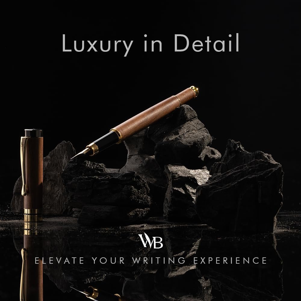 Wordsworth & Black Fountain Pen Set, Luxury Bamboo Wood - Medium Nib, Gift Case; Includes 6 Ink Cartridges, Ink Refill Converter -Journaling, Calligraphy, Drawing, Smooth Writing [Brown Wood]