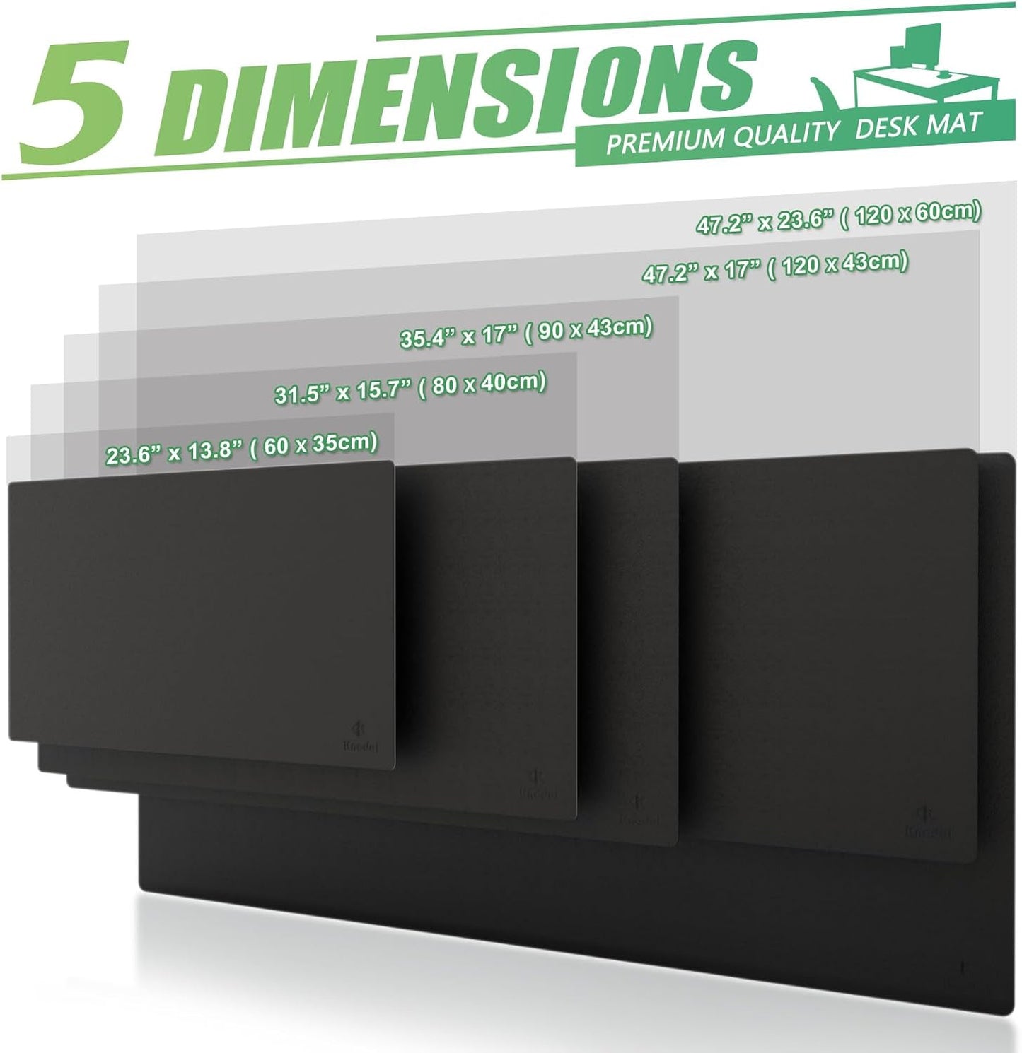 K KNODEL Large Office Leather Desk Mat, Mouse and Keyboard Pad, Computer and Laptop Mat, Desktop Protector and Cover, Writing Pad and Blotter (31.5"x15.7", Black)