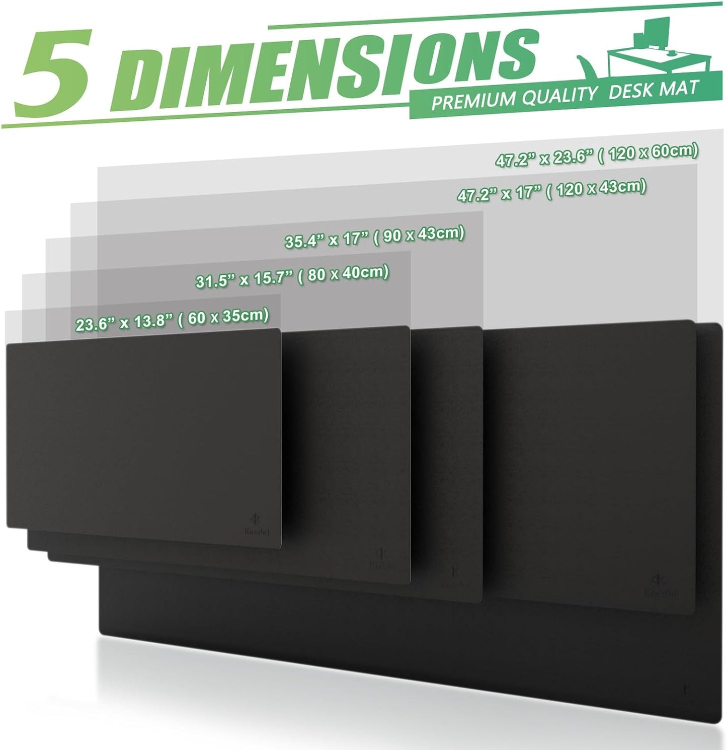 K KNODEL Large Office Leather Desk Mat, Mouse and Keyboard Pad, Computer and Laptop Mat, Desktop Protector and Cover, Writing Pad and Blotter (35.4"x17", Black)