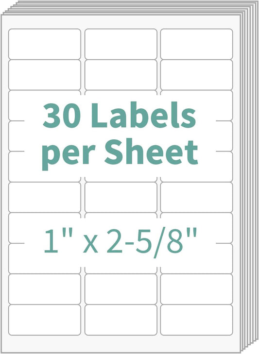 30 up 1" x 2-5/8" Shipping Labels, 150 Sheets White Sticker Address Labels/SKU Labels for Laser and Inkjet Printers (4500 Labels)