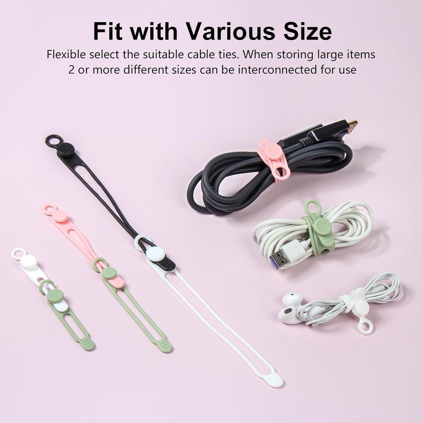 OneLeaf 30Pcs Cord Organizer, Silicone Cable Ties Reusable, Cord Ties for Electronics, Multipurpose Elastic Wire Ties, Travel Essentials for Cable Organizer, Wire Organizers for Fastening Cords