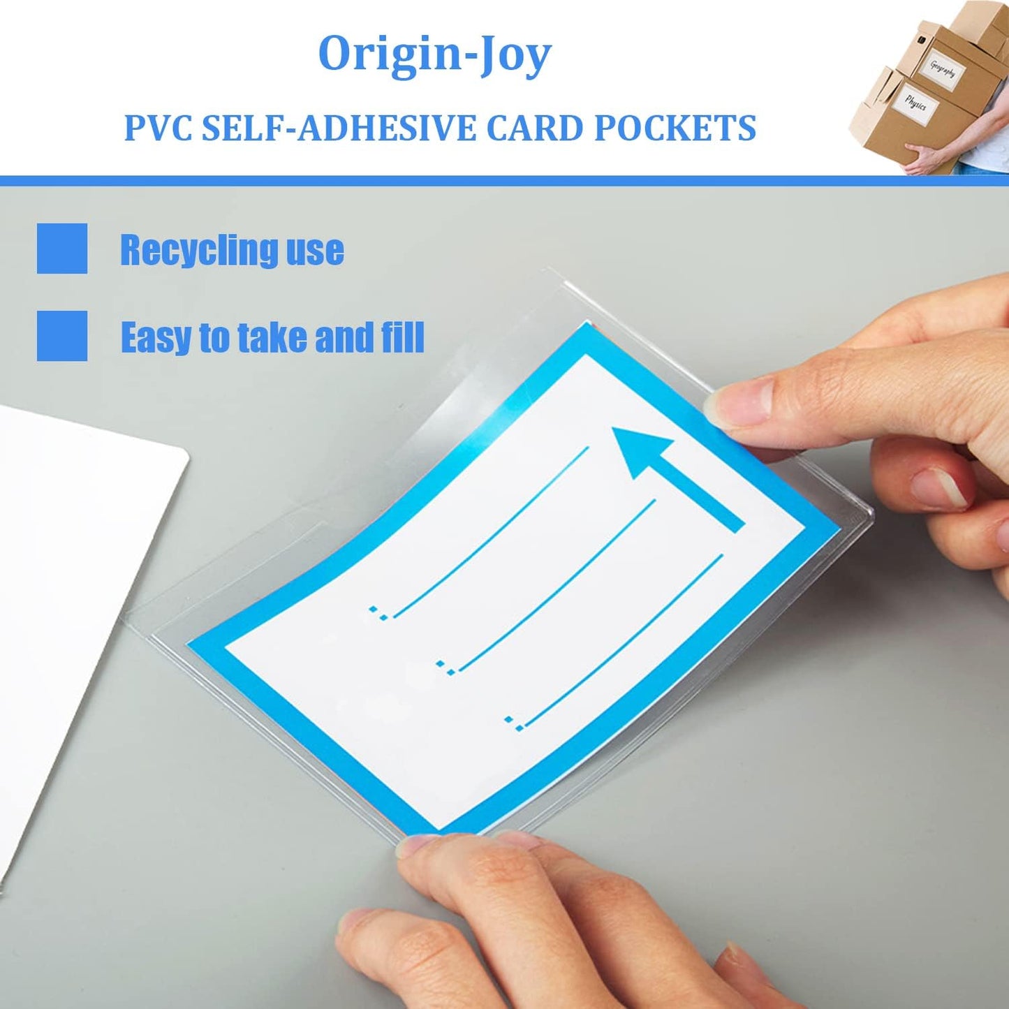 Origin-Joy 25 PCS Self-Adhesive Index Label Pockets, Clear Plastic Peel & Stick Card Holders with Top Open for Loading (1.75 x 1.25 inch)