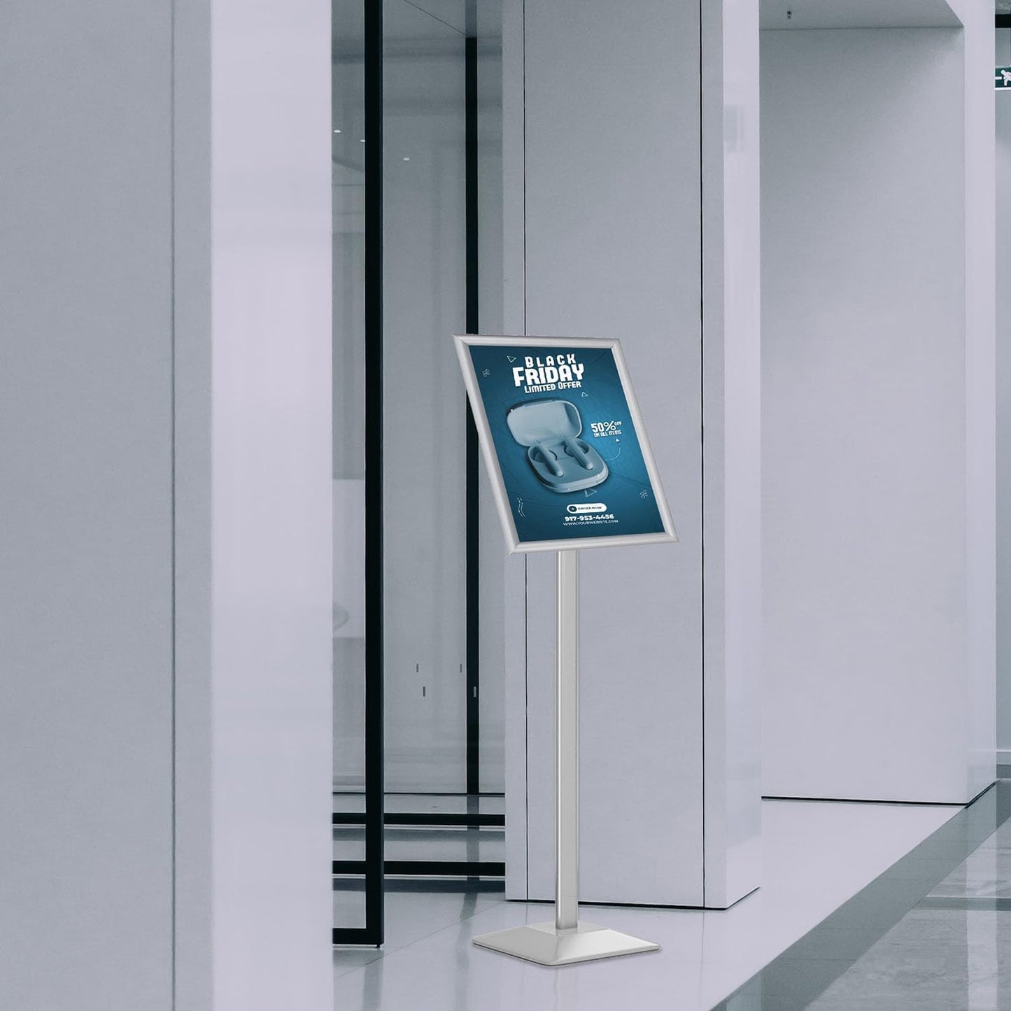 Sign Stand for Display, 11lbs Integrated Rod Heavy Duty Pedestal Floor Signage Stand Holder, for Outdoor or Indoor Advertising (11 x 17, Silver)