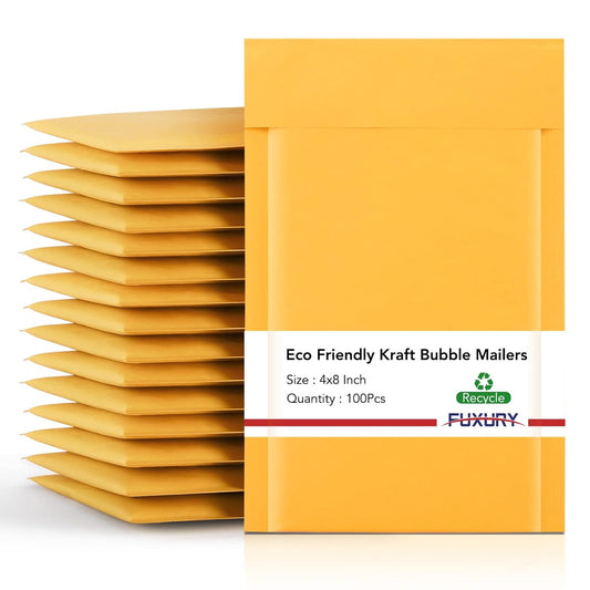 Fuxury Small Bubble Mailers 4x8" 100 Pack Padded Envelopes Thick Kraft Bubble Envelopes Usable Size 4x7" Waterproof Cushioned Padded Mailers Packaging for Small Business #000 Yellow