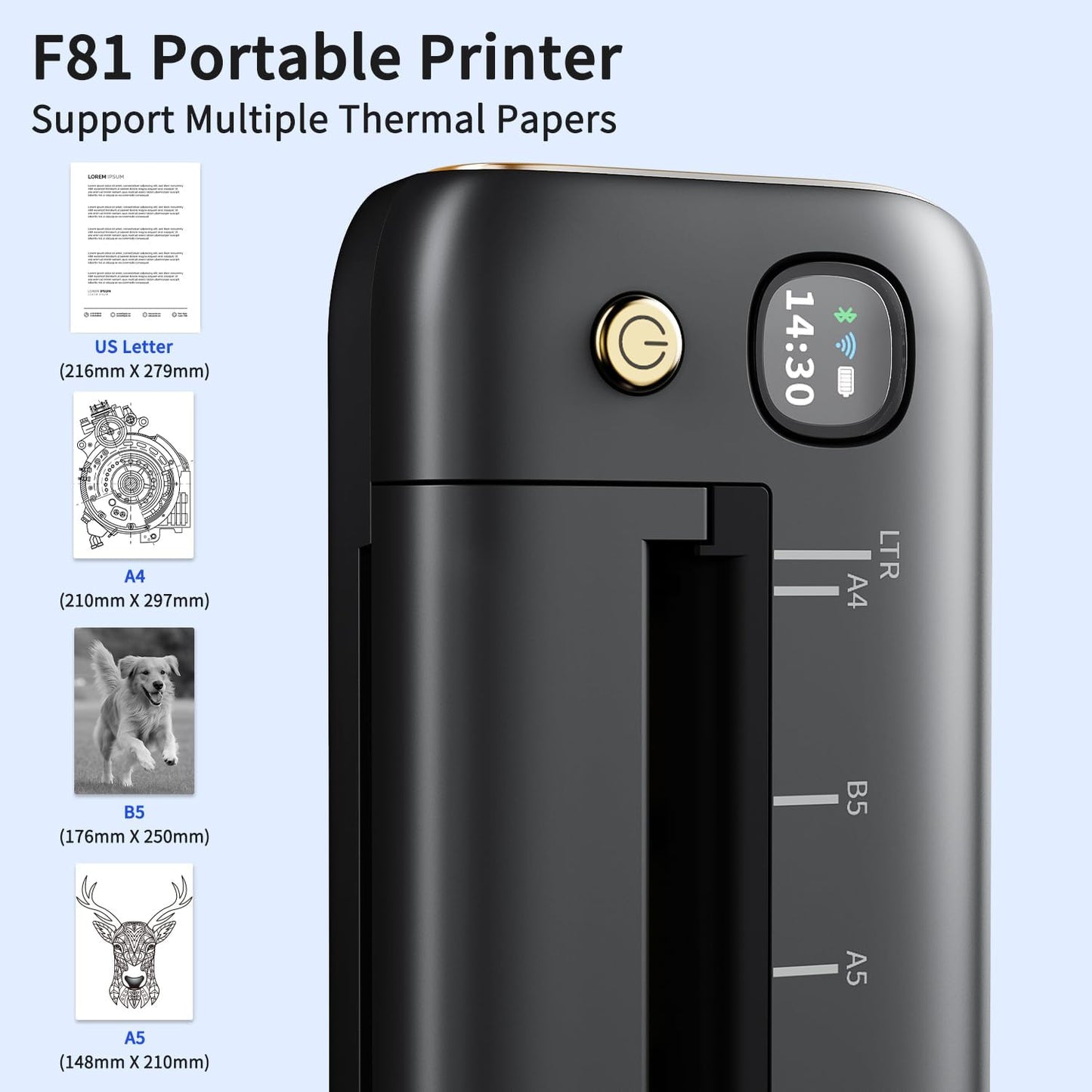 Rongta Portable Printers Wireless for Travel, WiFi & Bluetooth Mobile Printer, Thermal Inkless Printer for School/Office/Home Use, Compatible with Android,iOS & Laptop (Gray)