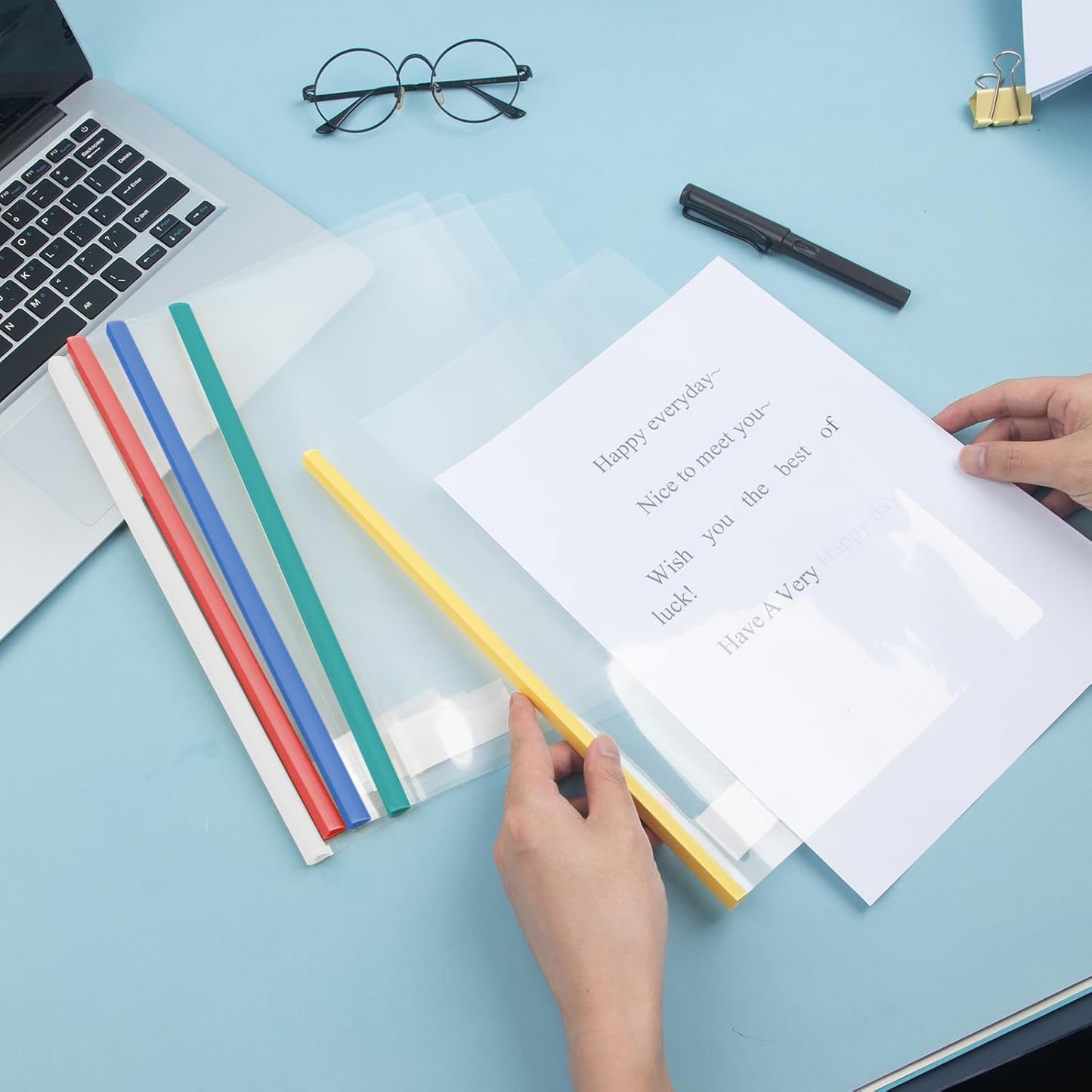 10 Pcs 5 Assorted Colors Clear Report Covers with Sliding Bar 30 Sheets Capacity A4 Size File Folder Document Binder Organizer