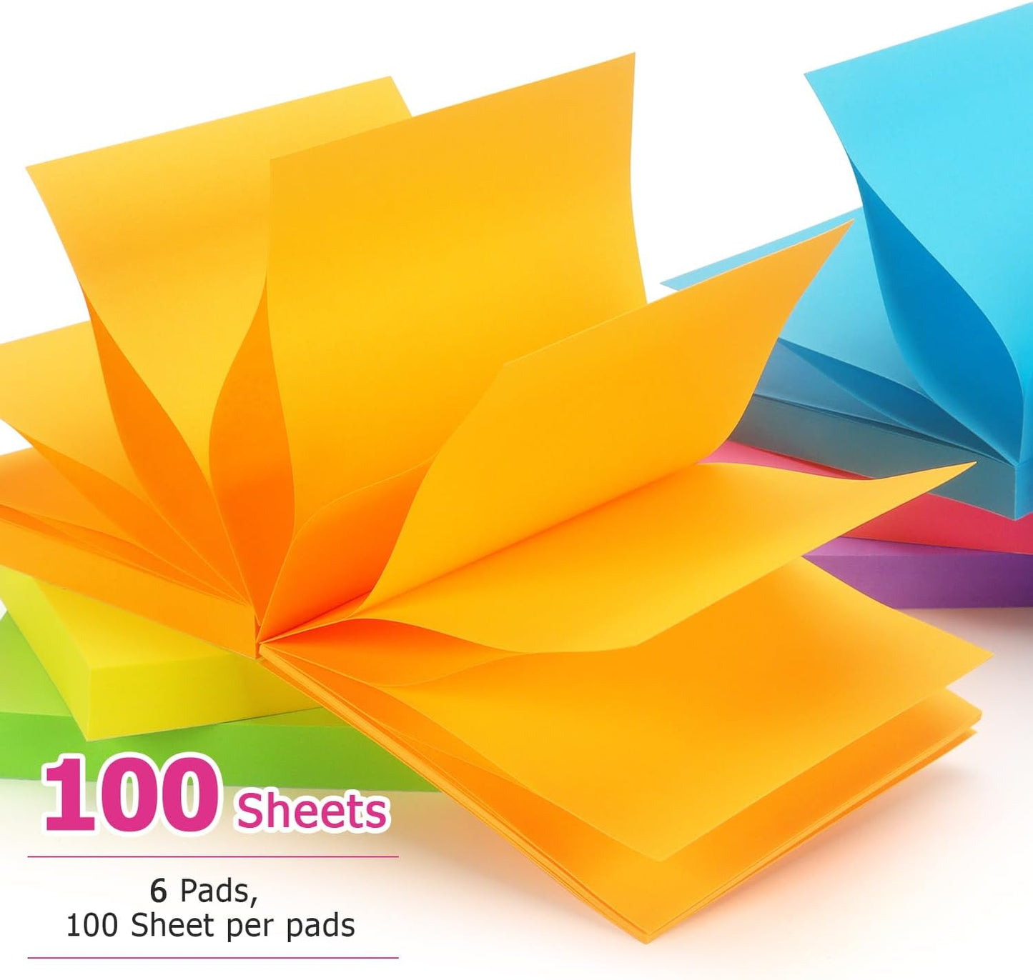 Early Buy Pop Up Sticky Notes 3x3 Refills Self-Stick Notes 6 Pads, 6 Bright Colors, 100 Sheets/Pad (6 Bright)