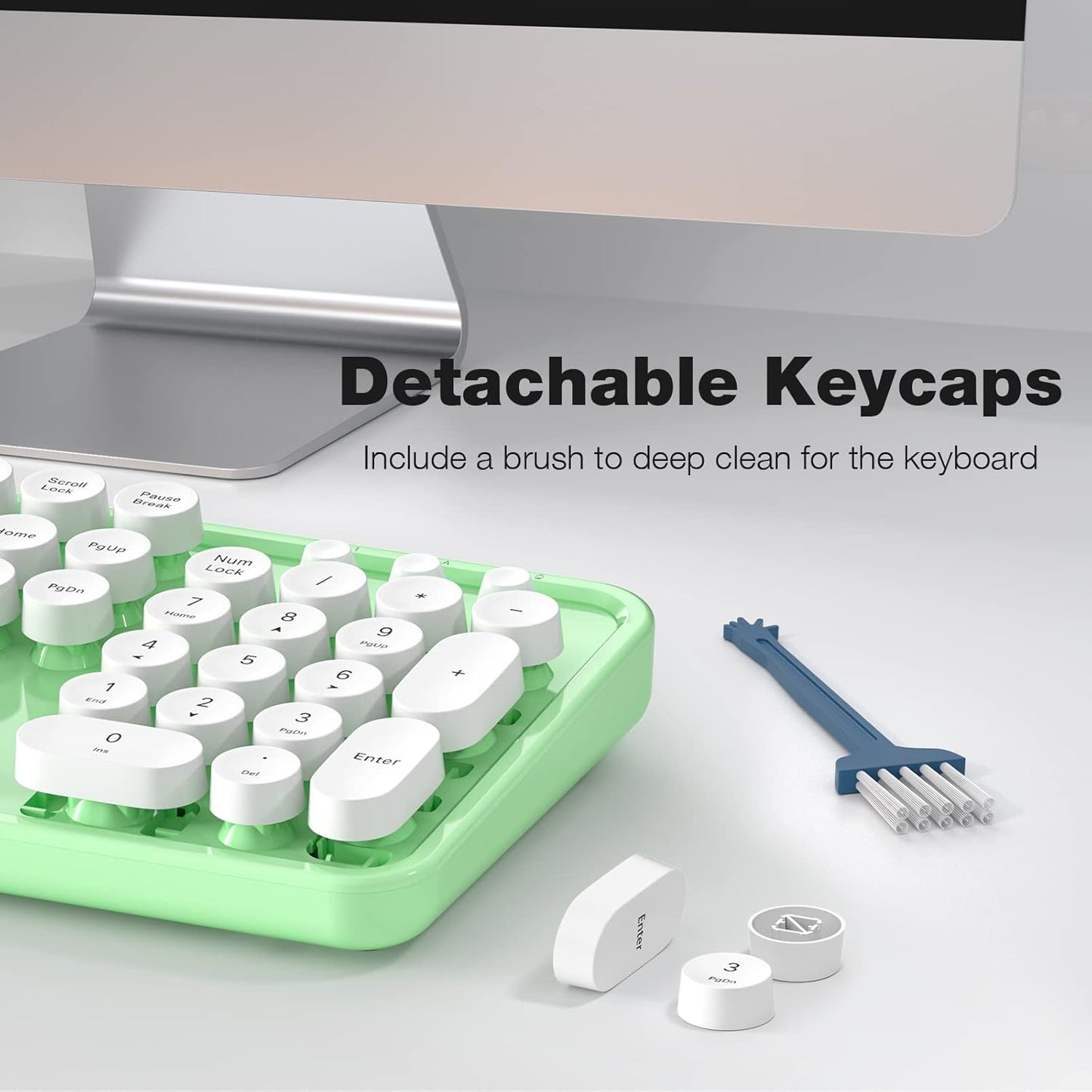 MOFII Wireless Keyboard and Mouse Combo, Computer Full Size 2.4G Plug and Play Wireless Typewriter Retro Round Keyboard and Mouse Set for Windows, Computer, Desktop, PC, Notebook - (Light Green)