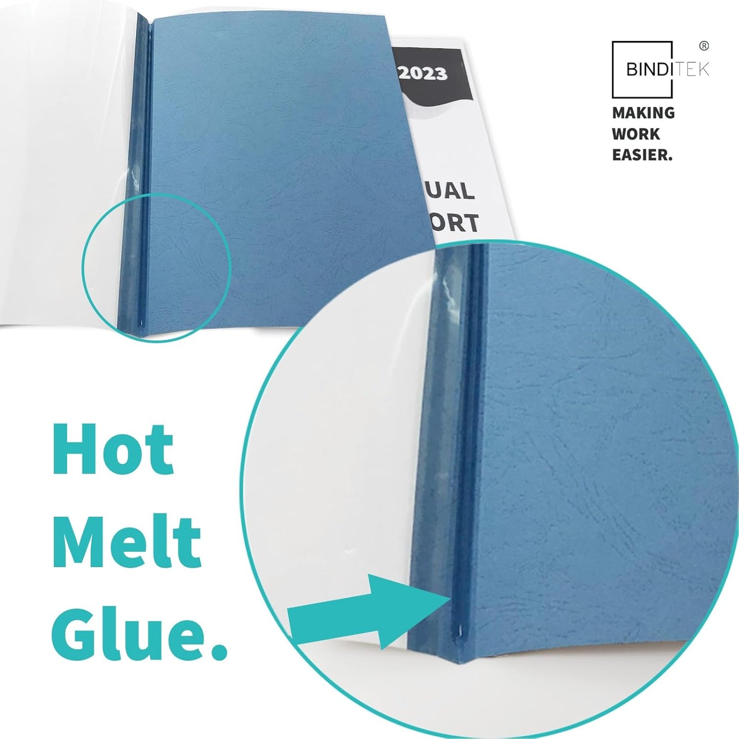 Binditek 10 Pack Thermal Binding Presentation Covers, 1/16 Inch Spine, Holds 15 Sheets, Ultra Clear Front Cover, Blue Paper Back Cover, Letter Size, for Students and Coworkers