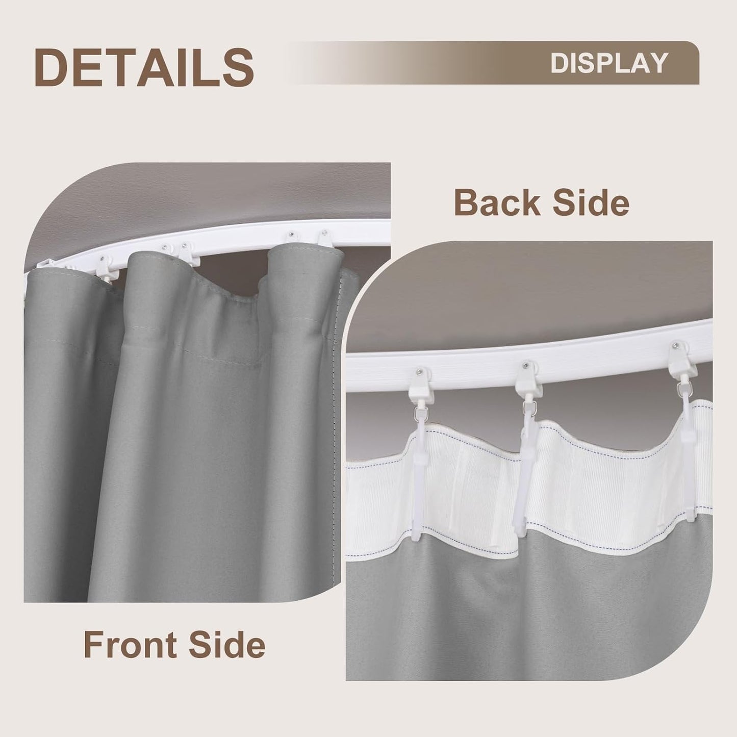 Room Divider Curtains & Flexible Bendable Tracks Set,Privacy Dividers Ceiling Track Curtain Window Blackout Curtains for Living Room Bedroom (W120 × H84 in 1 Panel Grey Drape & White Rail)