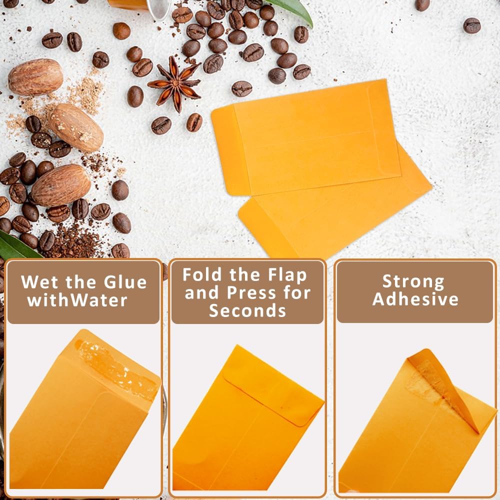 #1 800 Pcs Small Coin Envelopes 2.25" x 3.5" with Gummed Flap, Yellow Kraft Mini Envelopes for Storing Keys, Stamps, Seeds, Tips and Small Items (800)