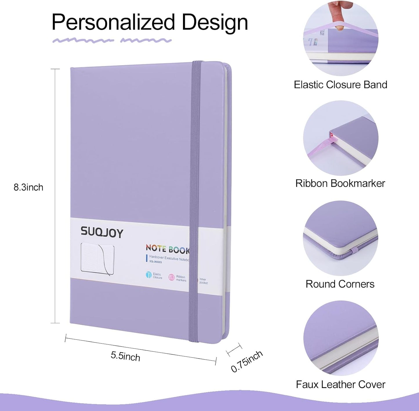 Lined Journal Notebook for Women Men,5.5"x8.3",100 GSM Thick Paper, A5 Hardcover Leather Journaling Notebooks for Writing,Travel,Work & School,College Ruled Notebooks for Note Taking Diary(Purple)