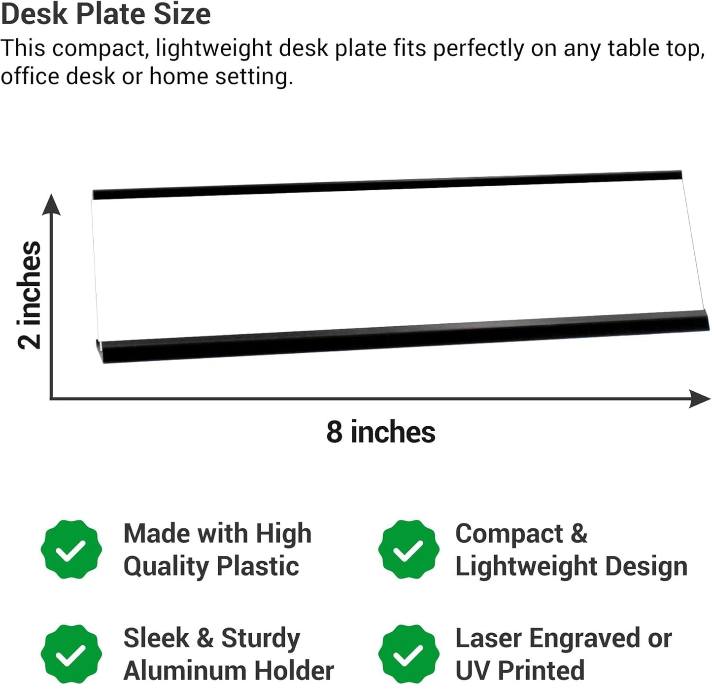 Custom Engraved Desk Plate | Personalized with your Name and Title | Perfect Decor for Office, Business, or Home | Multiple Font and Color Options | 2x8" or 2x10" (Silver w/Black Letters, 2x8")