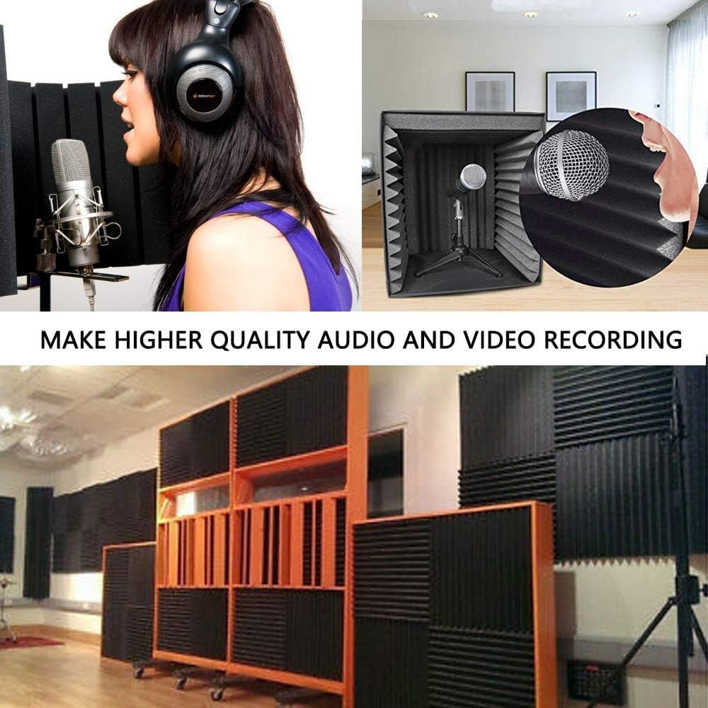 YDHTDLHC 52 Pack of 1 X 12 X 12 Inches Acoustic Foam Panels - Acoustic Foam - High Density - Flame Retardant - For Home Work Recording Studios(Black)