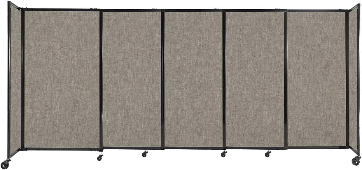 Versare Straightwall Sliding Portable Wall Partition | Freestanding Office Dividers | Locking Wheels | Temporary Room Separator | 11'3" Wide x 5' Tall Warm Pebble Fabric Panels