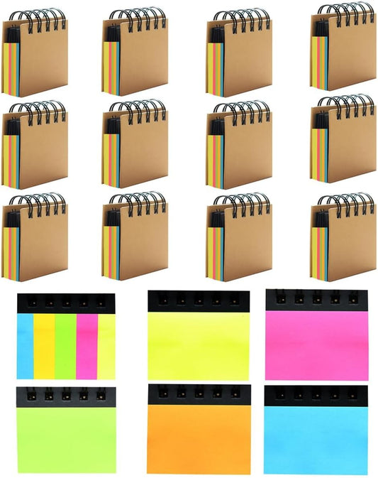 RHAWOM 12 Pads Mini Sticky Note Pads Sets,Hard Cover Cute Spiral Notepad with Variety Size,3 x 3.5 in ，Book Page Tabs Coil Post,Gifts for Work Friends Notebook Bulk 250 Count/Pad