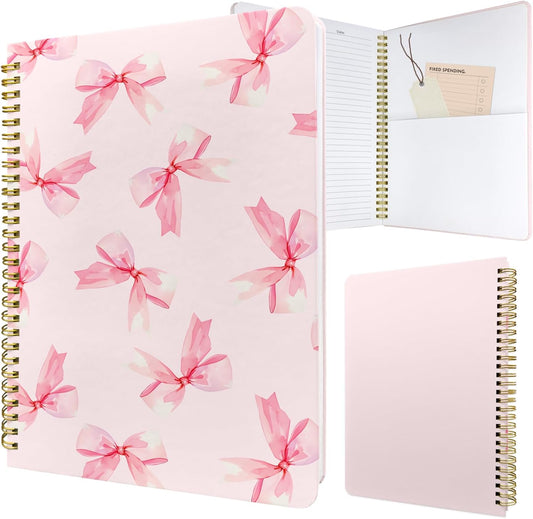 Cute Spiral Notebook journal B5 Aesthetic Pretty Design for Women Girls Kawaii with Pocket, 10 x 7.2 inch, Lined, Bow Tie