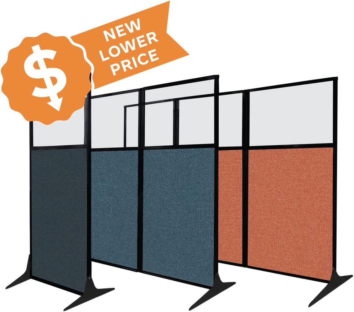 Versare Office Workstation Screen | Portable Wall Divider | Modern Cubicle | Freestanding Privacy Screen | Flexible Work Space | 1 Panel | 33" Wide x 70" Tall Black SoundSorb Panels with Window