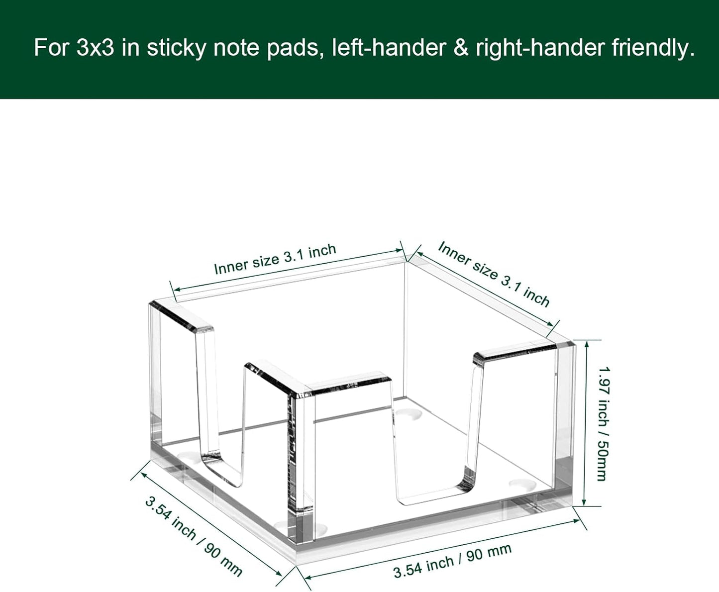 Acrylic Sticky Note Holder, Self-Stick Note Pad Holder W/O Pads - Note Dispenser Memo Pad Holder Desk Organizer for School Office Home (3''x3'' Clear)