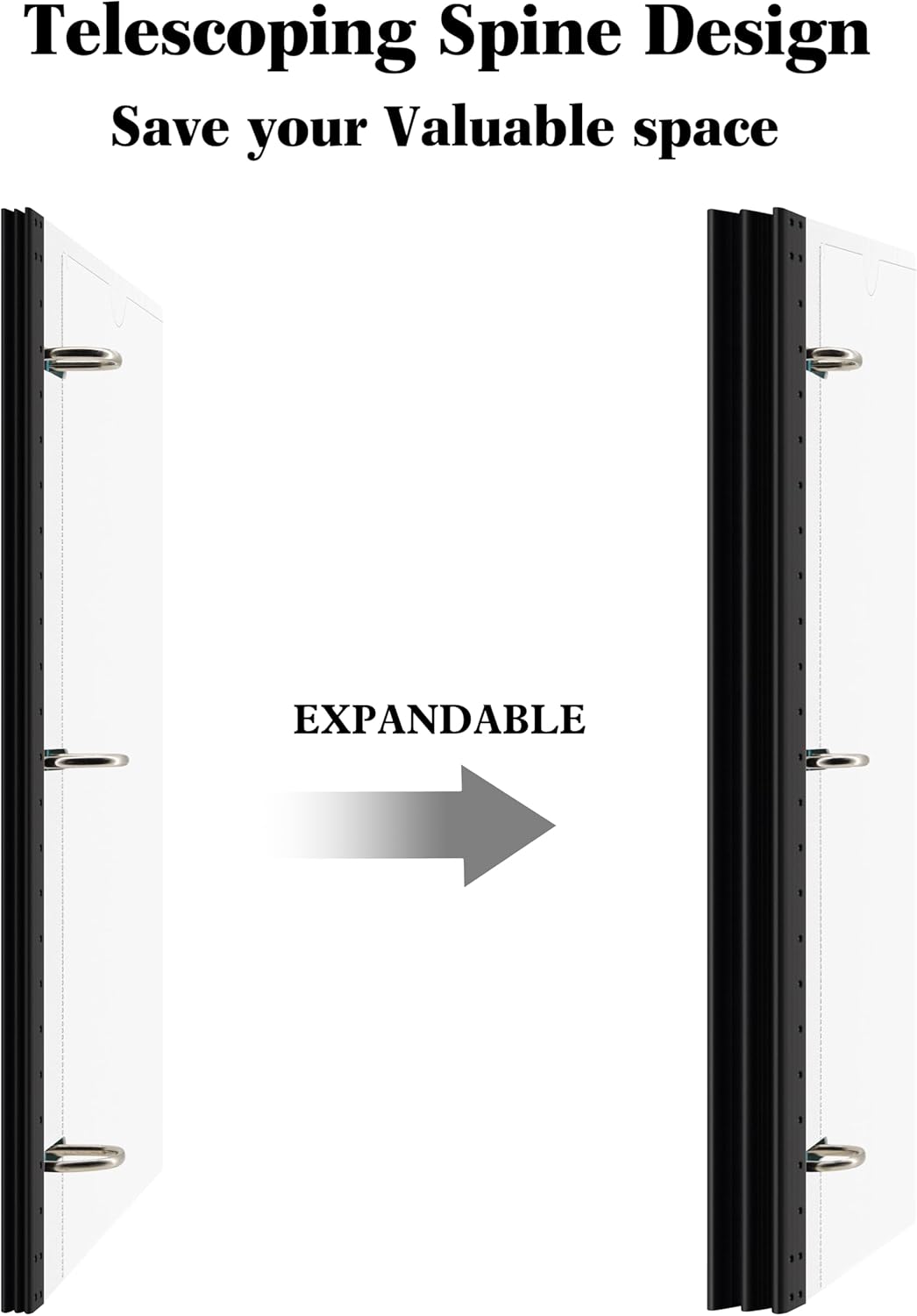 INFUN 1 Inch Telescoping 3 Ring Binder - 4PCS-White, Flexible Binders with Customizable Front Cover and Clear Catalog Pocket, 1Inch Rings, 225 Sheet Capacity