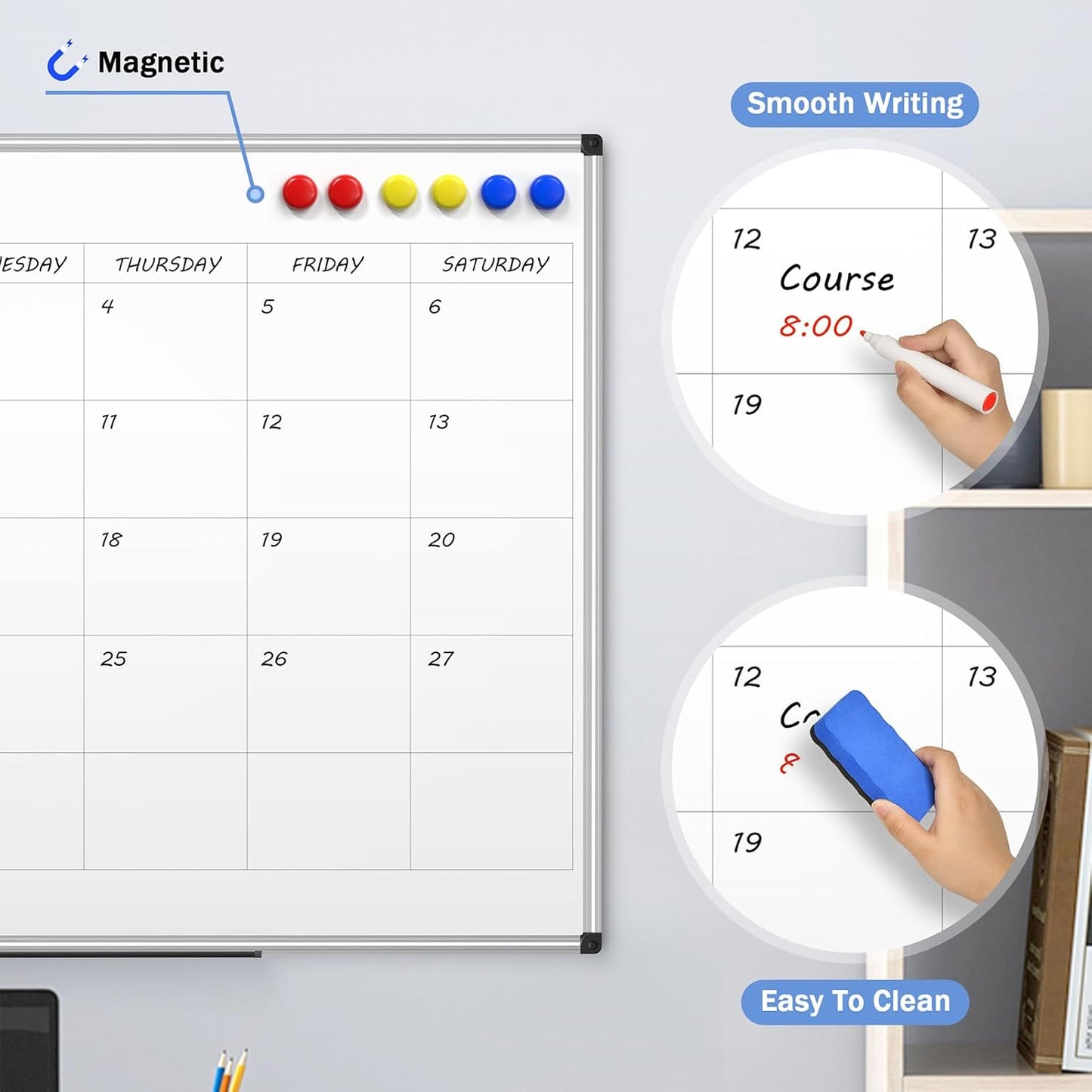 Magnetic Dry Erase Whiteboard 24 x 18 Inch - Small White Board, Silver Aluminum Frame Wall-Mounted, Magnetic Eraser, 2 Pens, Detachable Marker Tray, 6 Magnets for Office, School