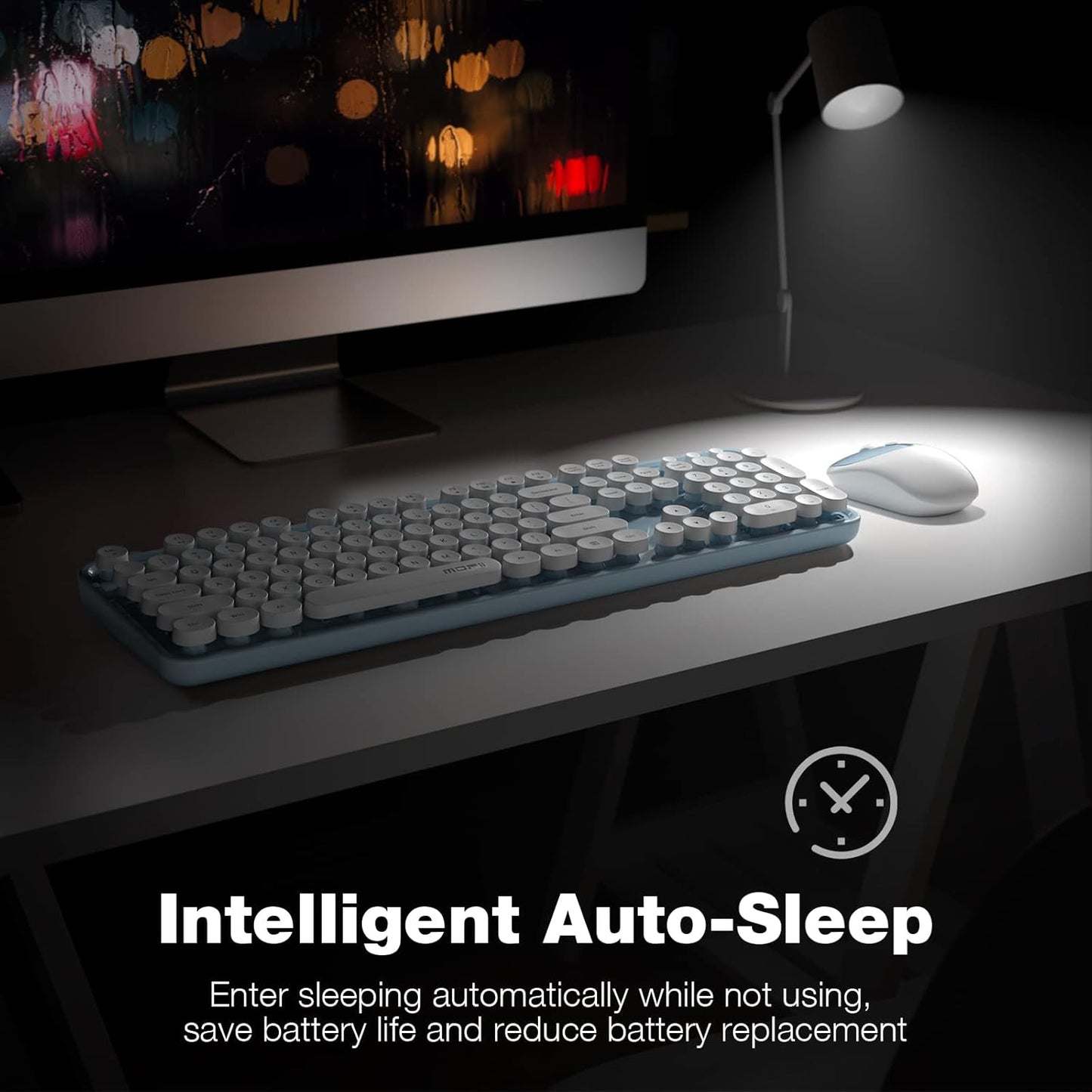 MOFII Wireless Keyboard and Mouse, Retro Full Size Typewriter Keyboard and 3 Adjustable DPI Mouse Combo for Windows 7/8/10, Laptop, Desktop, PC, Computer (Blue)