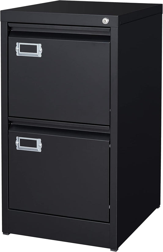 2 Drawer File Cabinet with Lock Metal Vertical Filing Storage Cabinet Office Home Steel Vertical File Cabinets for A4 Legal/Letter Size Narrow File Cabinet Locked,Assembly Required
