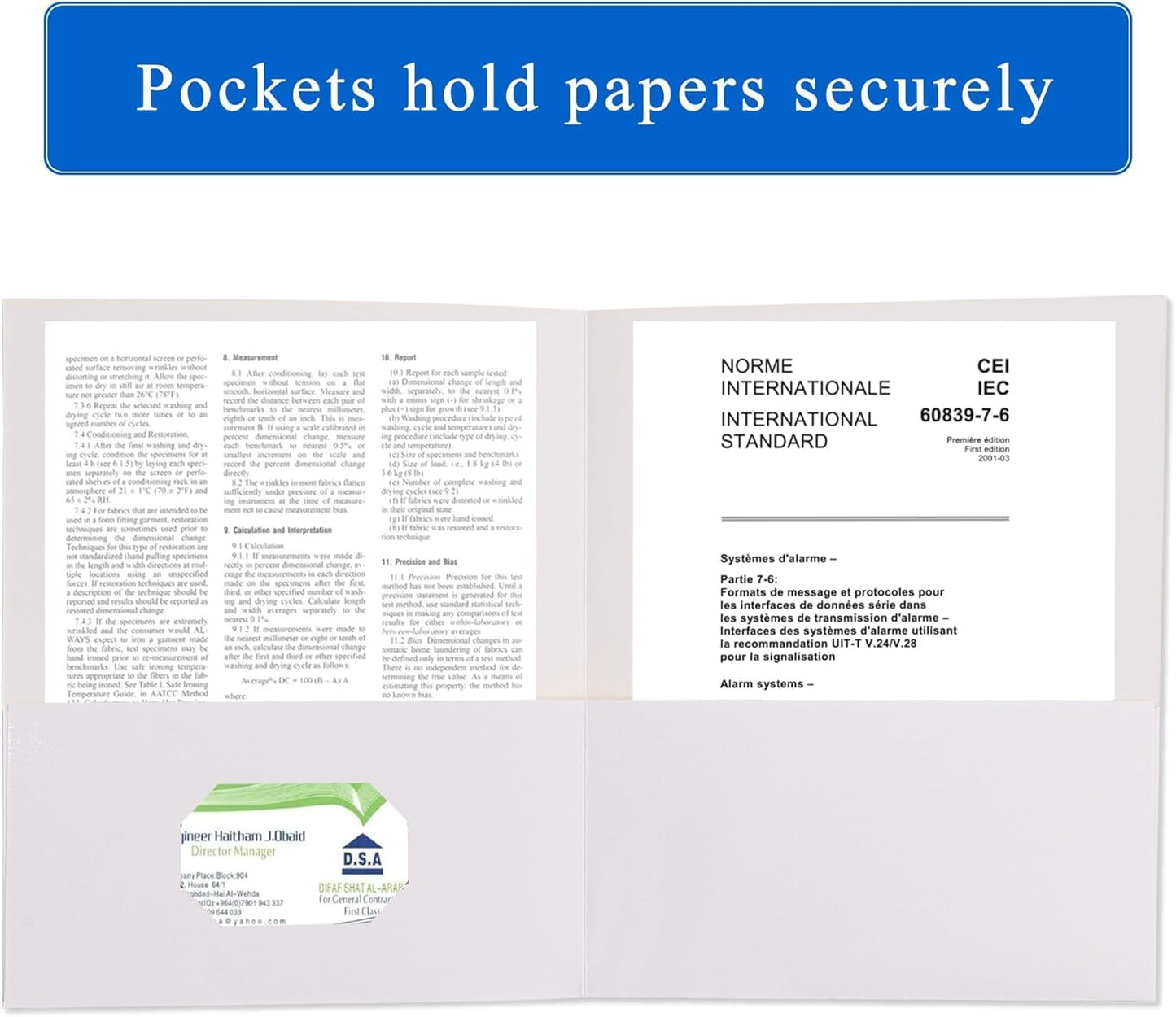 Zzrywuty 100 Packs Two Pocket File Folders with Business Card Slot,Textured Paper,Letter Size,Holds 100 Sheets for School,Office,Business,White