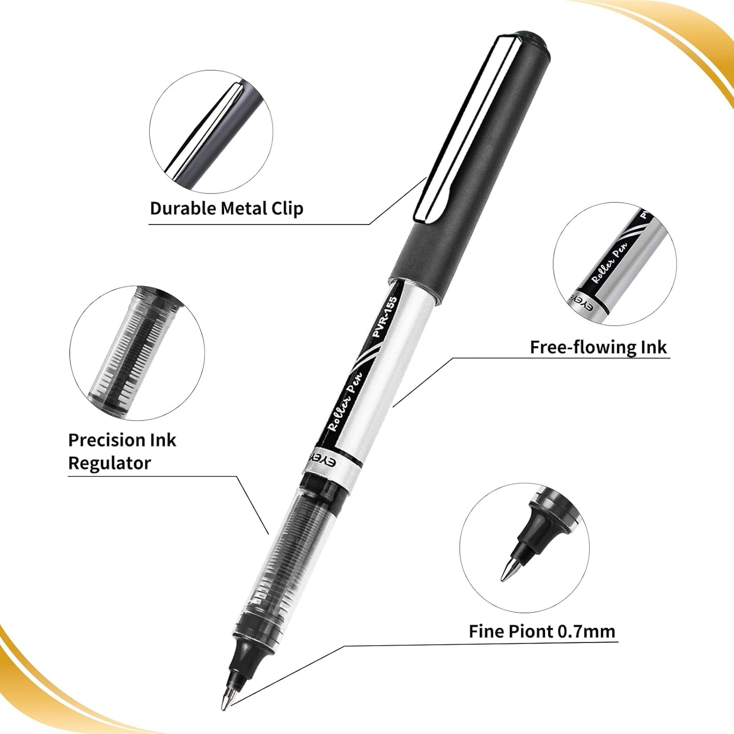 EYEYE Liquid Ink Rollerball Pens 0.7mm, Medium Point Roller Ball Pen 12 Pack 3 Colors Quick Dry, Ink Pens Fine Point Smooth Writing Pen for Journaling, Note Taking, Office, School Supplies