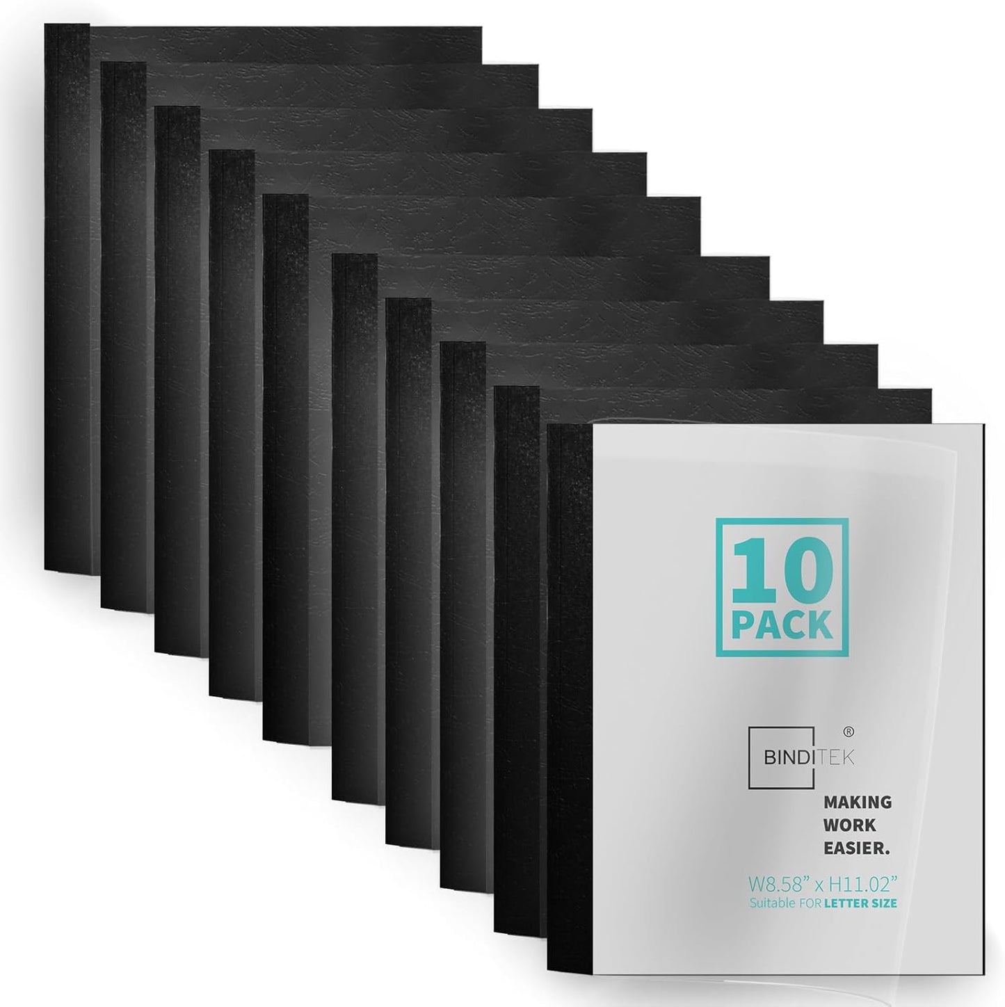 Binditek 10 Pack Thermal Binding Presentation Covers, 1/4 Inch Spine, Holds 55 Sheets, Ultra Clear Front Cover, Black Paper Back Cover, Letter Size, for Students and Coworkers