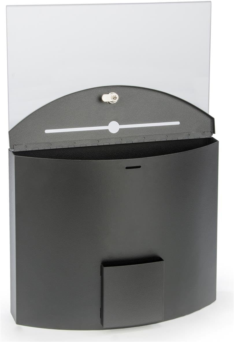 Ballot and Suggestion Box, Locking, Includes 17" x 11" Sign Holder, Pocket for Papers (Black, Metal)