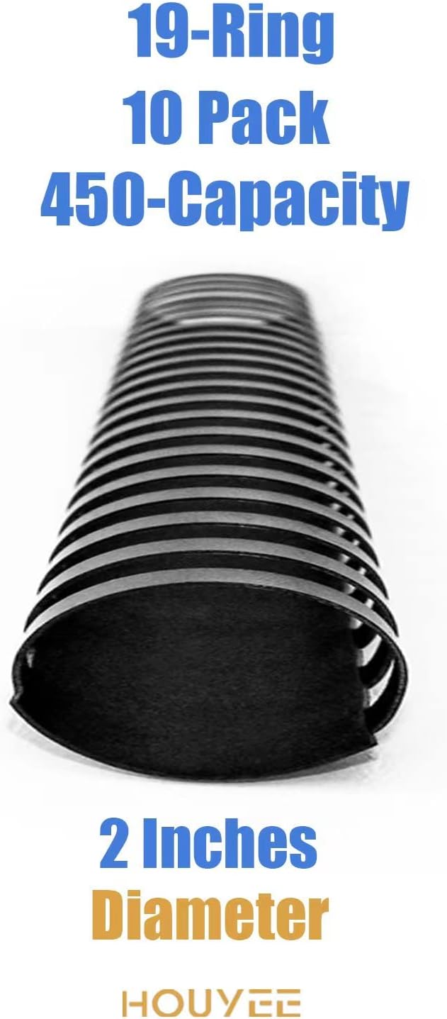 HOUYEE 2 Inch Plastic Binding Comb 19 Ring, 450 Sheet Capacity, Letter Size Black Comb Binding Spines (10 Pack)