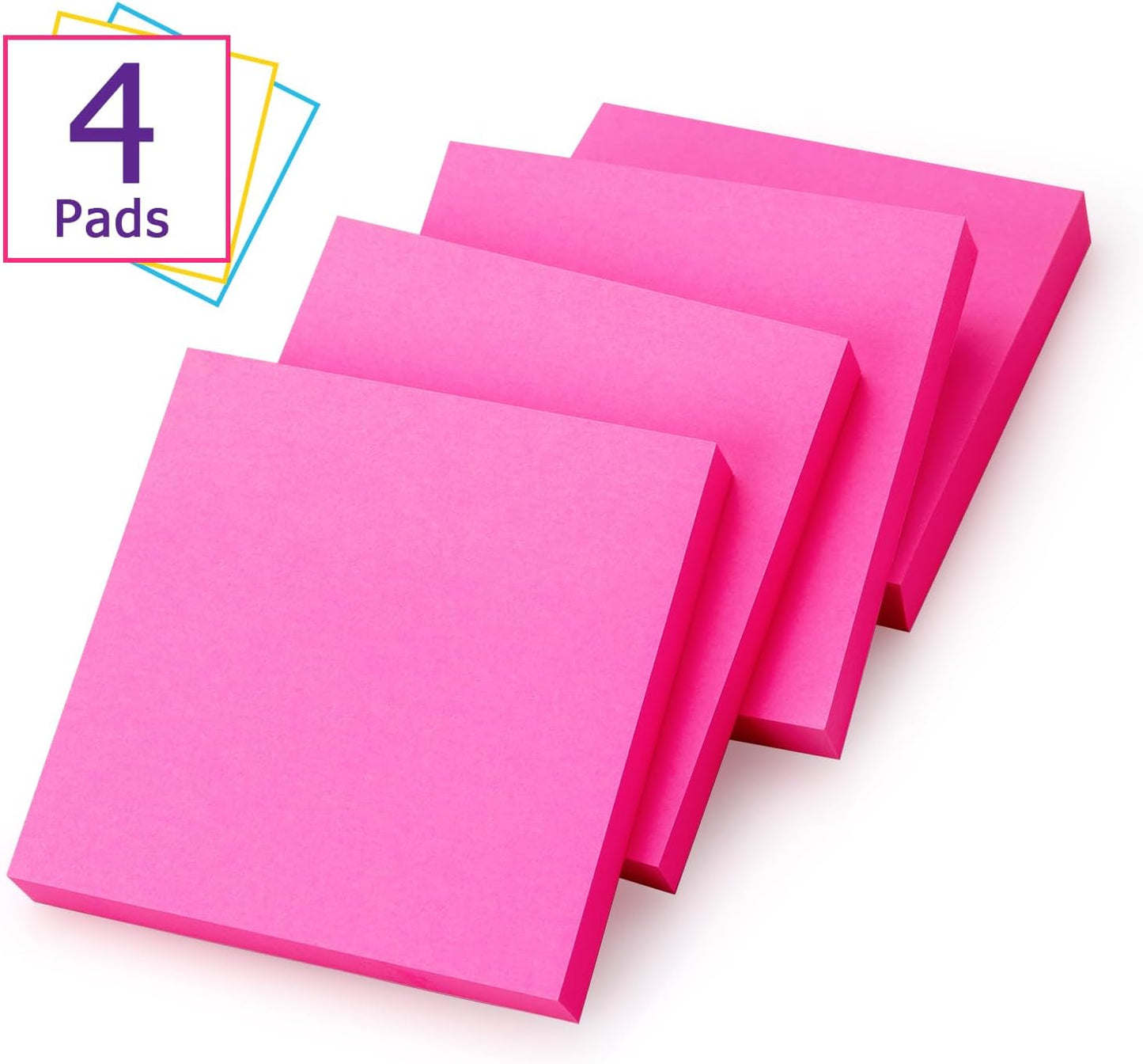 Sticky Notes 3x3 Self-Stick Notes Bright Colors Sticky Notes 4 Pads 100 Sheets/Pad (Rose Red)