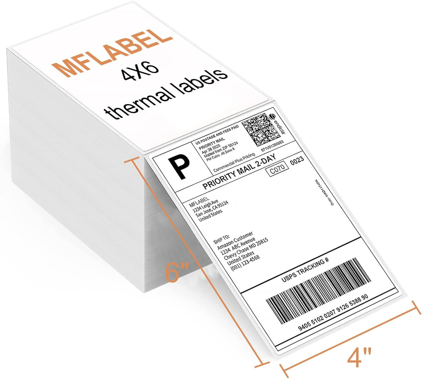 MFLABEL 4"x6" Fanfold Shipping Labels - 2000 Direct Thermal Labels (2 Stacks) for Rollo/Zebra Printers | Ultra-Strong Adhesive, Waterproof & Fade Proof | FedEx/USPS/UPS, Amazon FBA & Ebay Certified