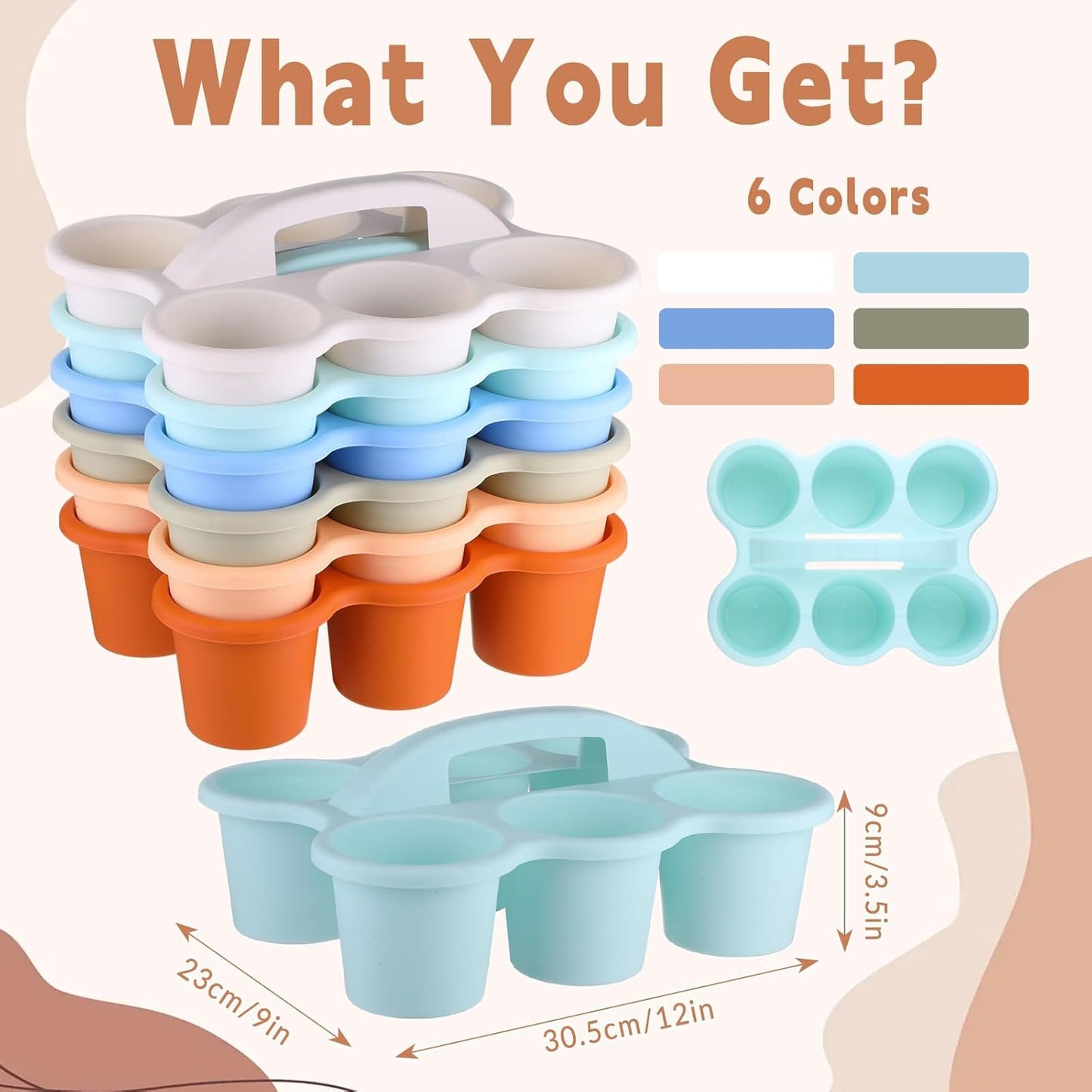 6 Pack Classroom Caddy Organizer with Handle Morandi Plastic Table Caddy Drink Cup Caddies Holder 12×9×3.5 Inches Storage School Supplies 6 Compartments for Table Crayon Pencil Cup Marker Craft