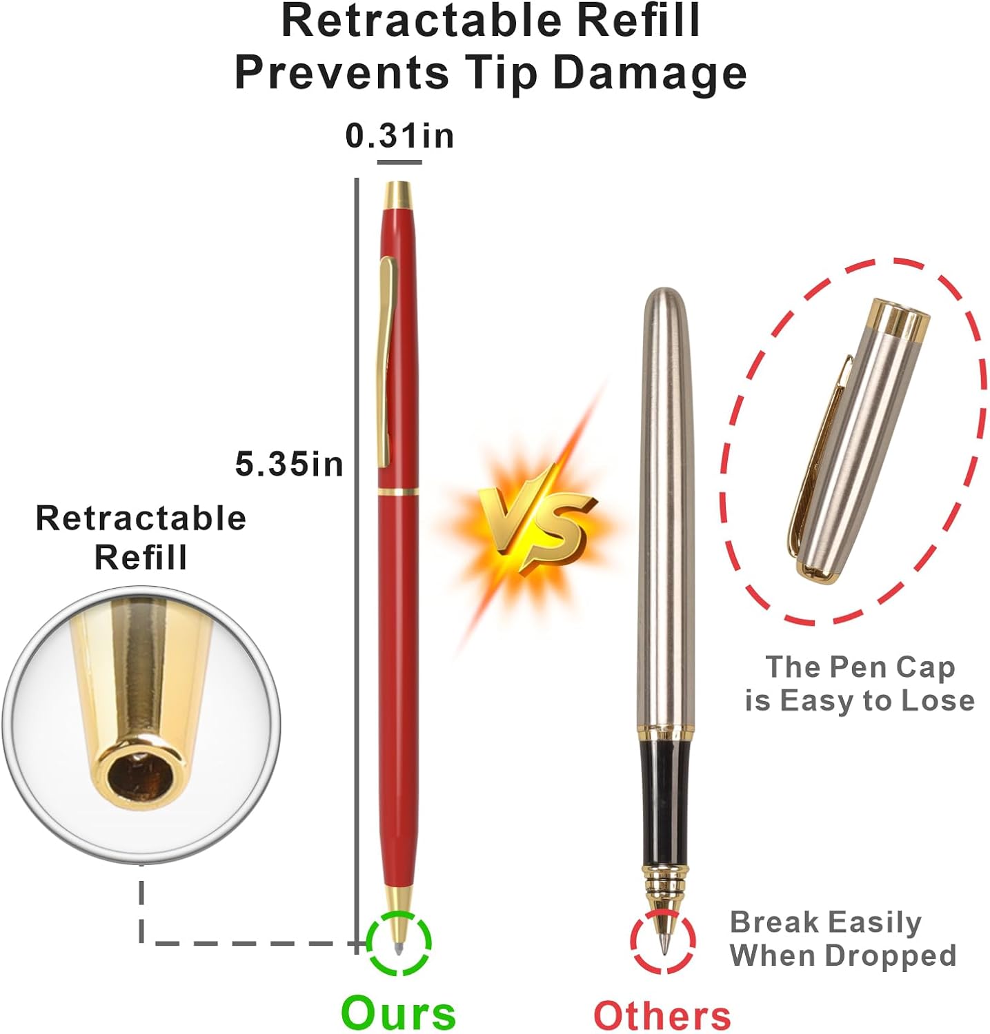 Cambond Ballpoint Pens Red Pens - Metal Black Ink 1.0 mm Medium Point Retractable Nice Pens Smooth Writing Pen for Journaling Men Women Police Uniform Office Business, 10 Pack (Red)