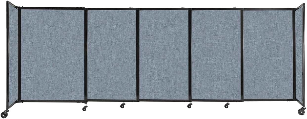 Versare Straightwall Sliding Portable Wall Partition | Freestanding Office Dividers | Locking Wheels | Temporary Room Separator | 11'3'' Wide x 4' Tall Powder Blue Fabric Panels