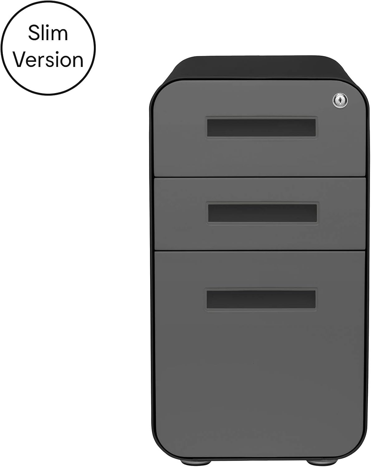 Laura Davidson Furniture Stockpile Slim 3-Drawer Mobile File Cabinet with Lock - Under Desk Metal Filing Cabinet, Legal/Letter File Folders, Wheels and Stationary Feet, Pre-Assembled, Black/Grey