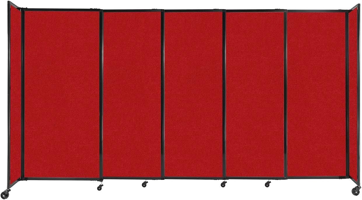 Versare Straightwall Sliding Portable Wall Partition | Freestanding Office Dividers | Locking Wheels | Temporary Room Separator | 11'3'' Wide x 6' Tall Red Fabric Panels