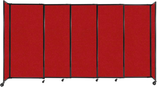 Versare Straightwall Sliding Portable Wall Partition | Freestanding Office Dividers | Locking Wheels | Temporary Room Separator | 11'3'' Wide x 6' Tall Red Fabric Panels