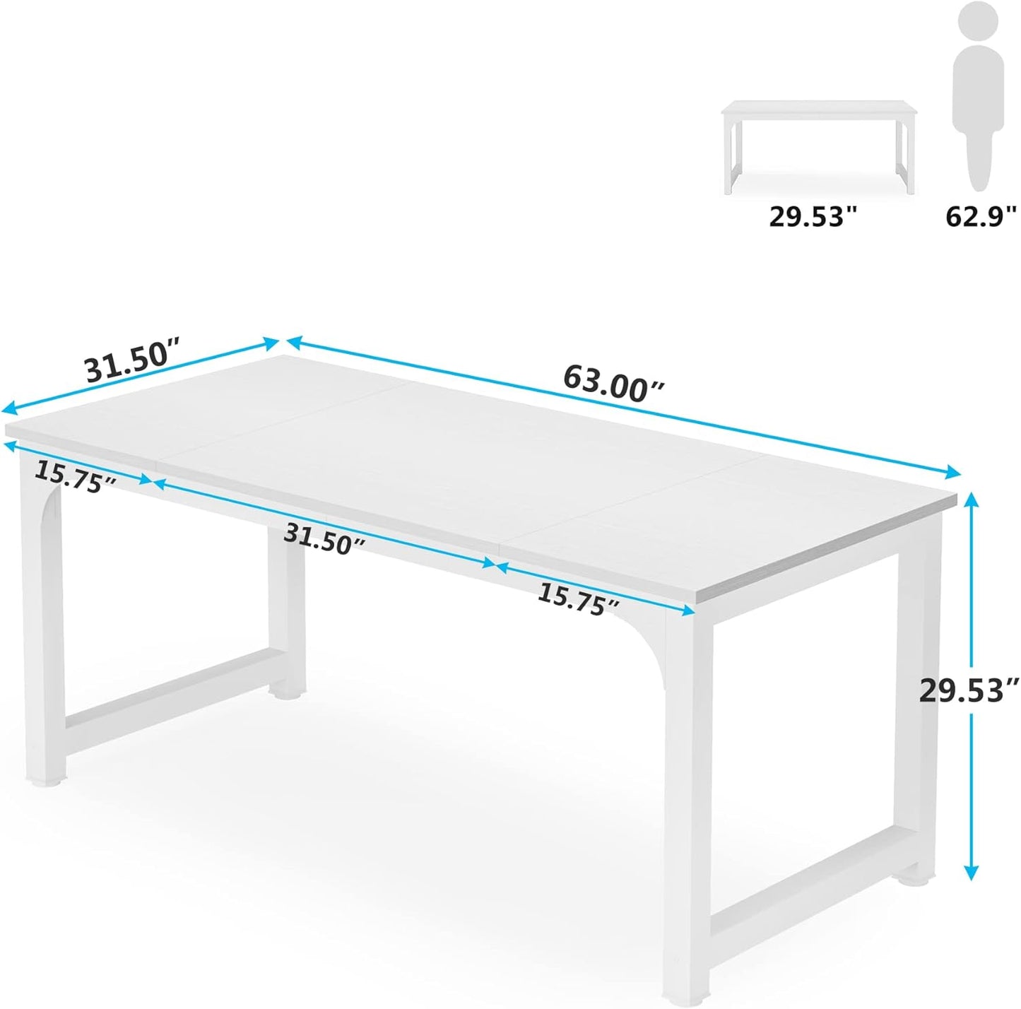 Tribesigns 63”Executive Desk, Large Office Computer Desk with Thicken Frame, Modern Simple Workstation Business Furniture for Home Office, White