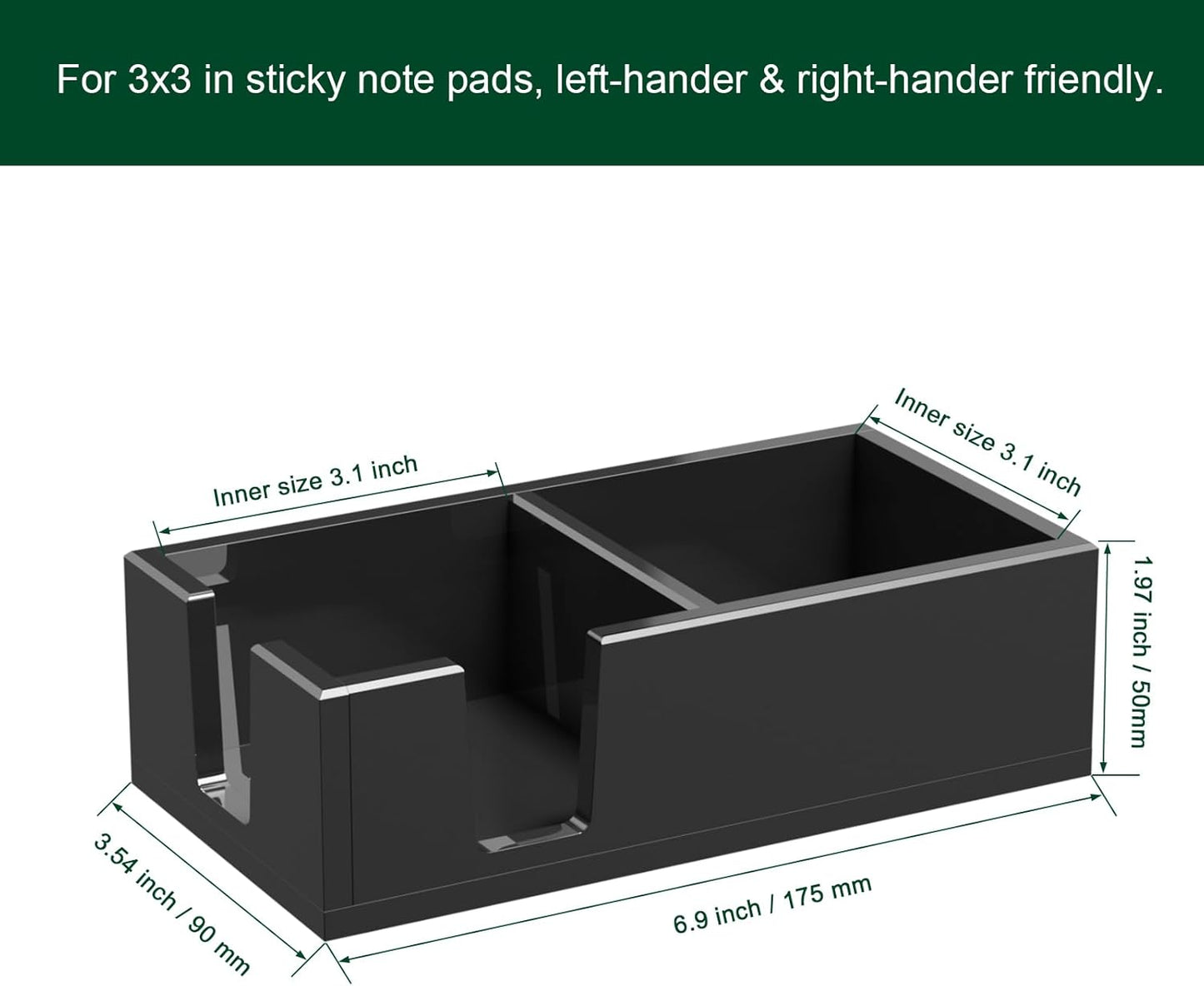 Acrylic Sticky Note Holder, Self-Stick Note Pad Holder W/O Pads - Note Dispenser Memo Pad Holder Desk Organizer for School Office Home (3''x3'' 2IN1 Black)