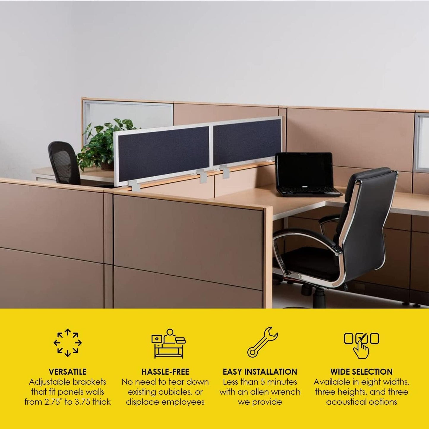 OBEX Acoustical Cubicle Privacy Screen Extender Desk Panel & Office Divider, Add Separation & Block Noise, 18" x 66", Twilight