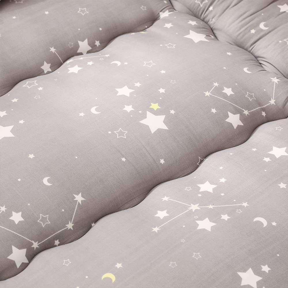 Grey Constellation Japanese Futon Mattress, Tatami Mat Portable Camping Mat Kids Sleeping Pad Foldable Roll Up Floor Lounger Couch Bed with Mattress Protector Full Size