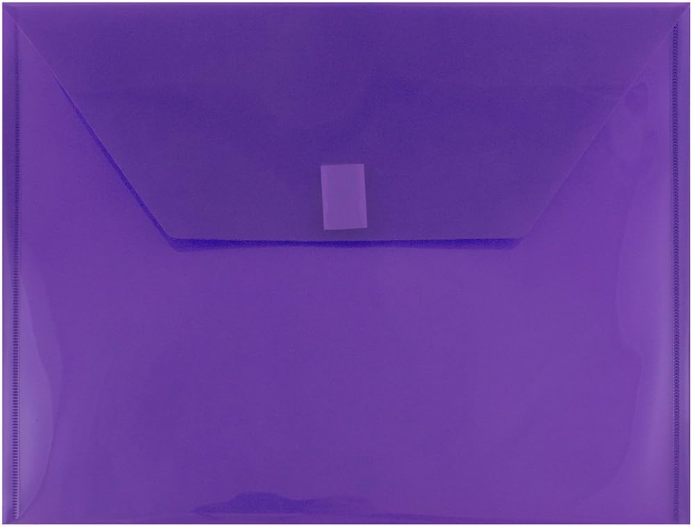 JAM PAPER Plastic Envelopes with Hook & Loop Closure - Letter Booklet - 9 3/4 x 13 - Purple - 12/Pack