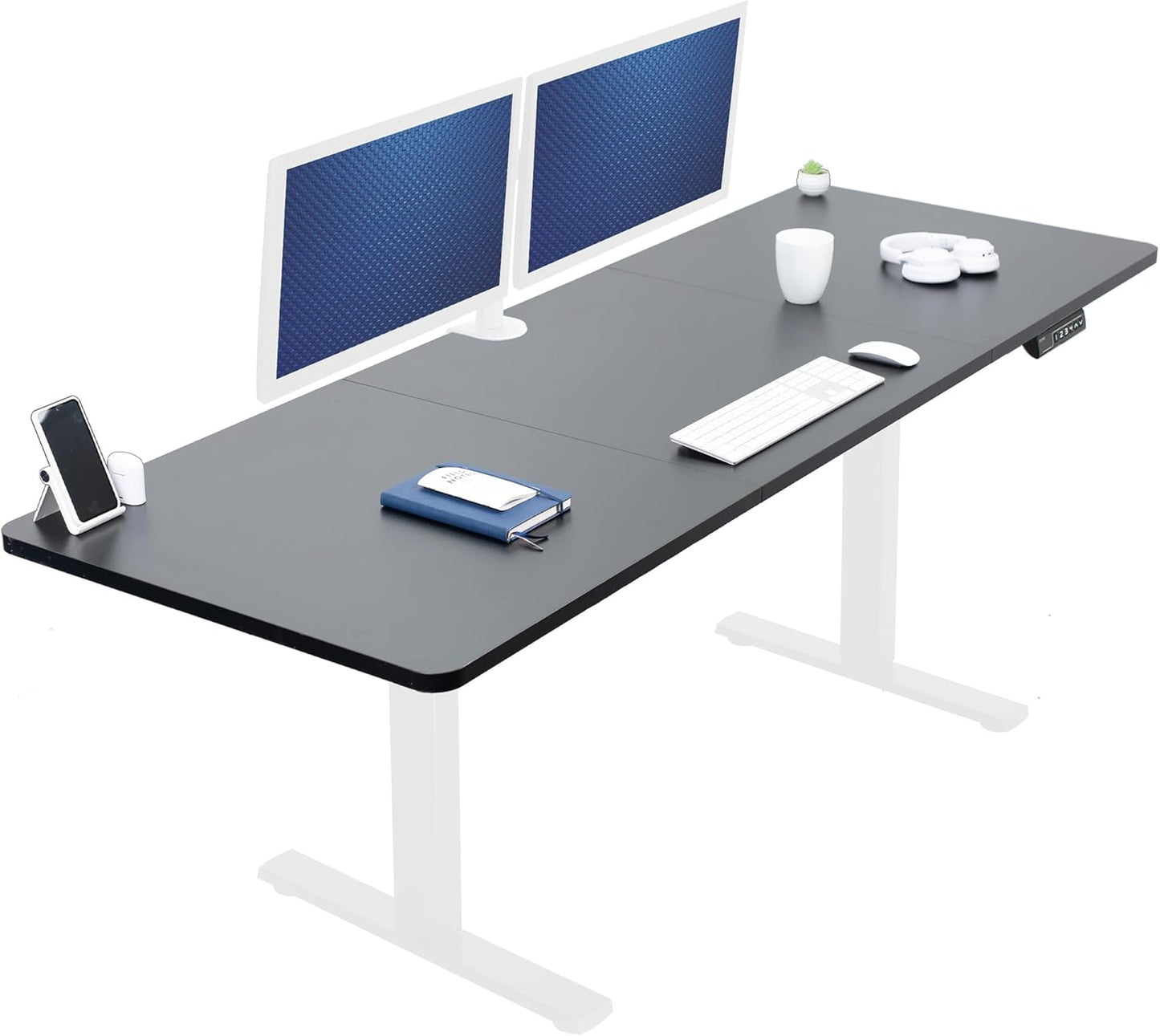 VIVO Large Electric 83 x 30 in Standing Desk, Memory Height Adjustment, 1B Series, Black Top White Frame, DESK-KIT-1W8B