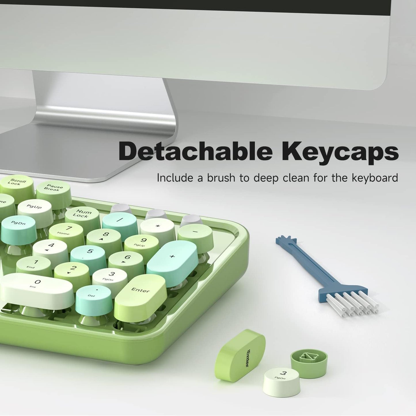 Computer Keyboard Wired, Typewriter Style, Plug Play USB Keyboard with Large Number Pad, Caps Indicators, Foldable Stands, Full Size Wired Keyboard for Windows PC Laptop (Green Colorful)