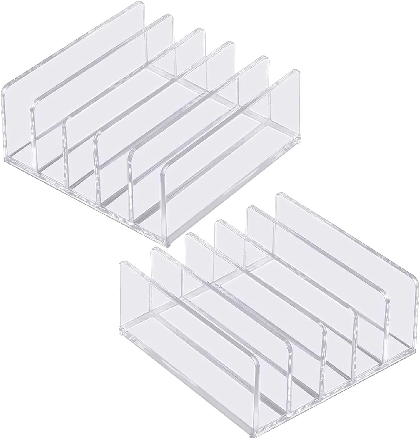 Acrylic Mail Organizer for Sorting Mail, Business Card 2Pack, 5 Slots Mail Holder for Desktop Shelf, Acrylic Mail Sorter for Desk Organzier, Clear Bill Money Divider for Cash Envelope,Set of 2